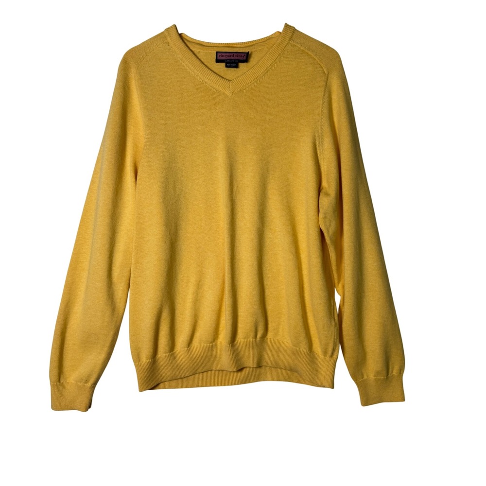 Vineyard Vines Mens Large‎ Yellow 100% Cotton V Neck Pullover Sweater Preppy